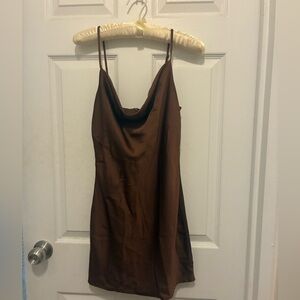 Brown Satin Slip Dress